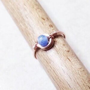 Slim! Dainty! Blue Agate Gemstone Ring + Durable Copper! Sz 5.5 - Custom Size OK